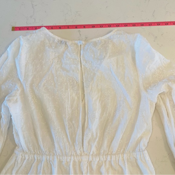 DISSHWhite Long Sleeve Swiss Dot Floral Embroidered Cotton Dress V-Neck USSize 8 - Picture 10 of 10